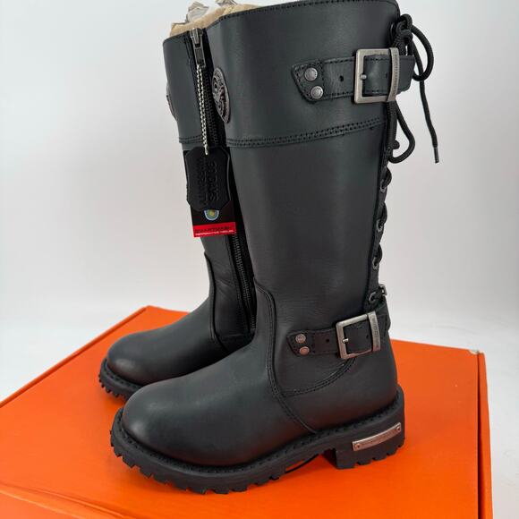 NWT Milwaukee Leather MBL9385 Black Leather 15-Inch Calf Laced Riding Boots - Picture 2 of 13